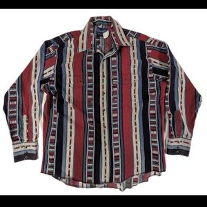 Vintage Wrangler Western Snap Shirt Mens 17.5 x 36 XL Aztec Southwestern Striped